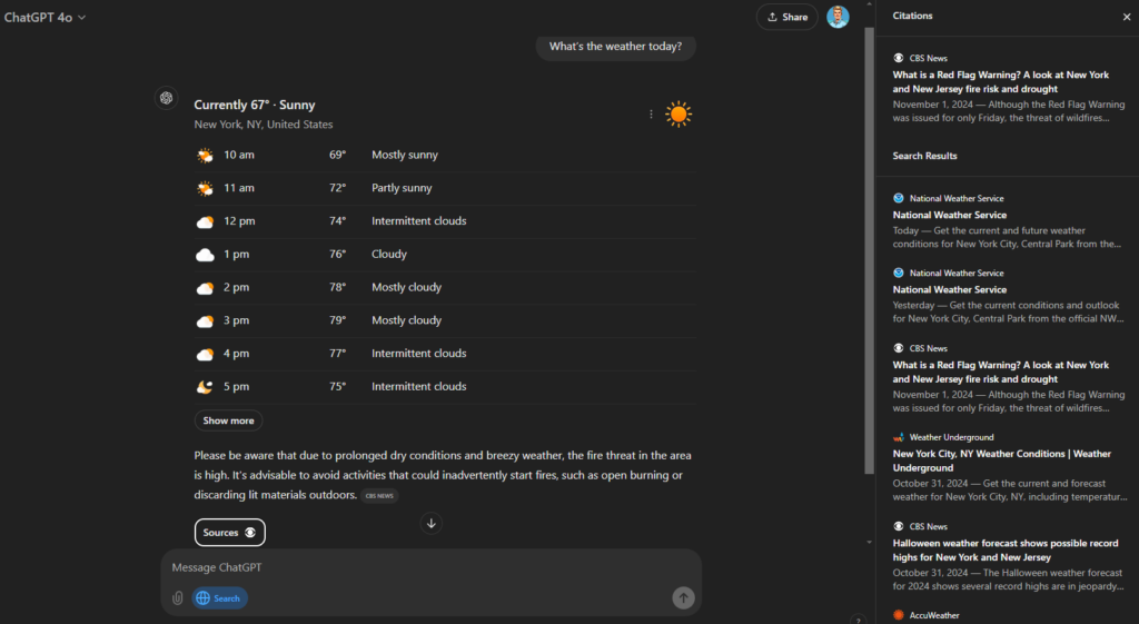 What's the weather check in ChatGPT Search - Rankingz